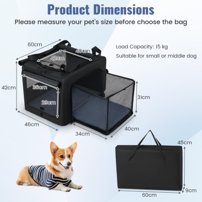 Furfurst Folding Soft Dog Crate with 2 Openings and Extandable Mesh Basket