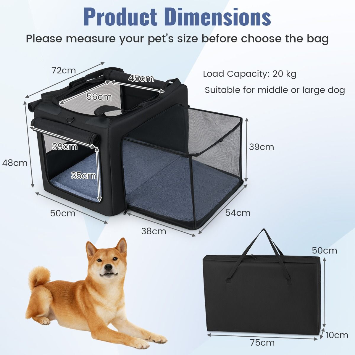 Furfurst Folding Soft Dog Crate with 2 Openings and Extandable Mesh Basket
