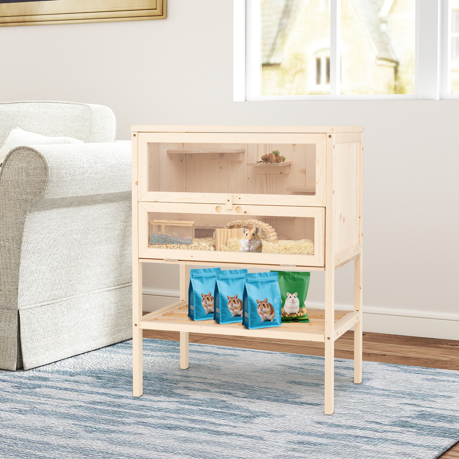 80 cm Freestanding Hamster Cage, Wooden Hamster Habitat Playpen