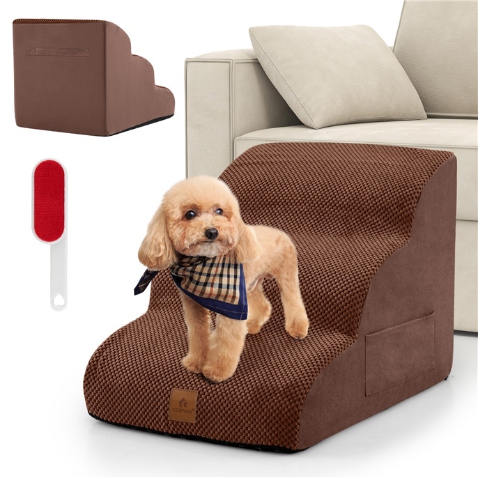 Furfurst 3-Tier Foam Dog Ramp with High-Density Sponge and Silicone Paw Prints