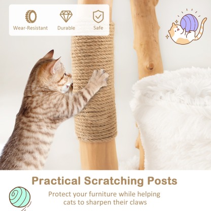 Furfurst 124 CM Tall Wooden Cat Tree with Jute Scratching Posts For Pet