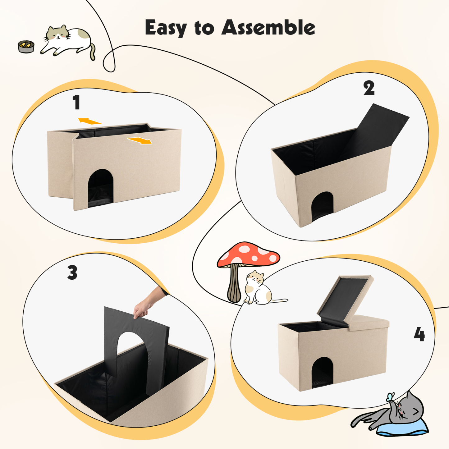 Furfurst Cat Litter Box Enclosure Hidden Furniture with Urine Proof Litter Mat