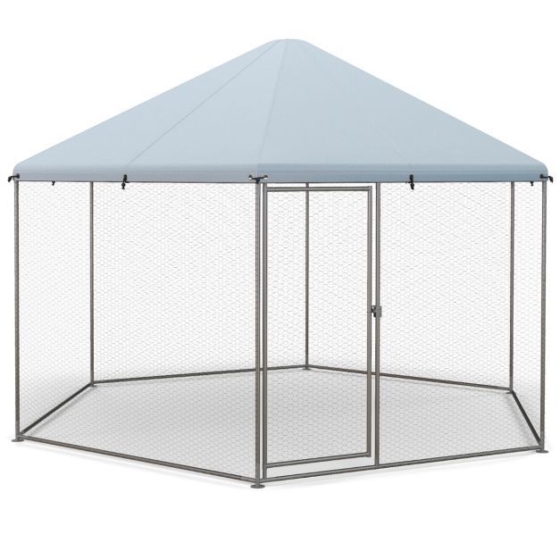 Chicken Run House Spire-shaped Cage with Wire Mesh and Lockable Door for Duck, Goose, Rabbit