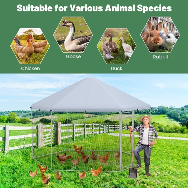 Chicken Run House Spire-shaped Cage with Wire Mesh and Lockable Door for Duck, Goose, Rabbit