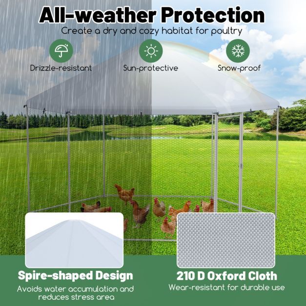 Chicken Run House Spire-shaped Cage with Wire Mesh and Lockable Door for Duck, Goose, Rabbit