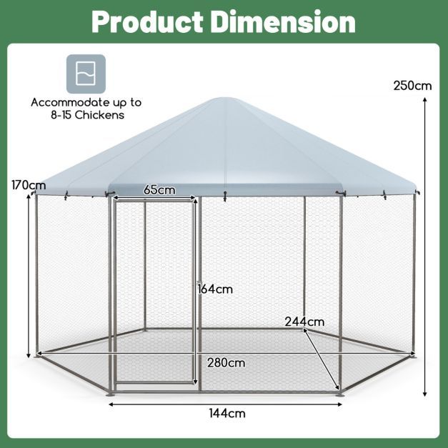 Chicken Run House Spire-shaped Cage with Wire Mesh and Lockable Door for Duck, Goose, Rabbit