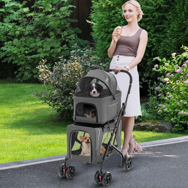 Double Pet Stroller for 2 Dogs or Cats Foldable with 2 Detachable Carriers
