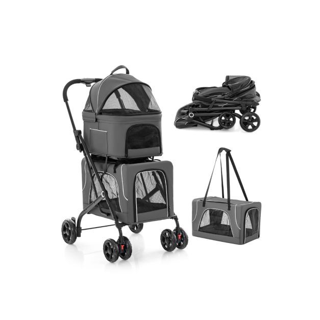 Double Pet Stroller for 2 Dogs or Cats Foldable with 2 Detachable Carriers