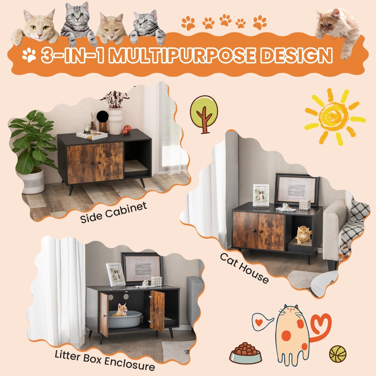 Furfurst Modern Hidden Cat Litter Box Furniture for Indoor Cats