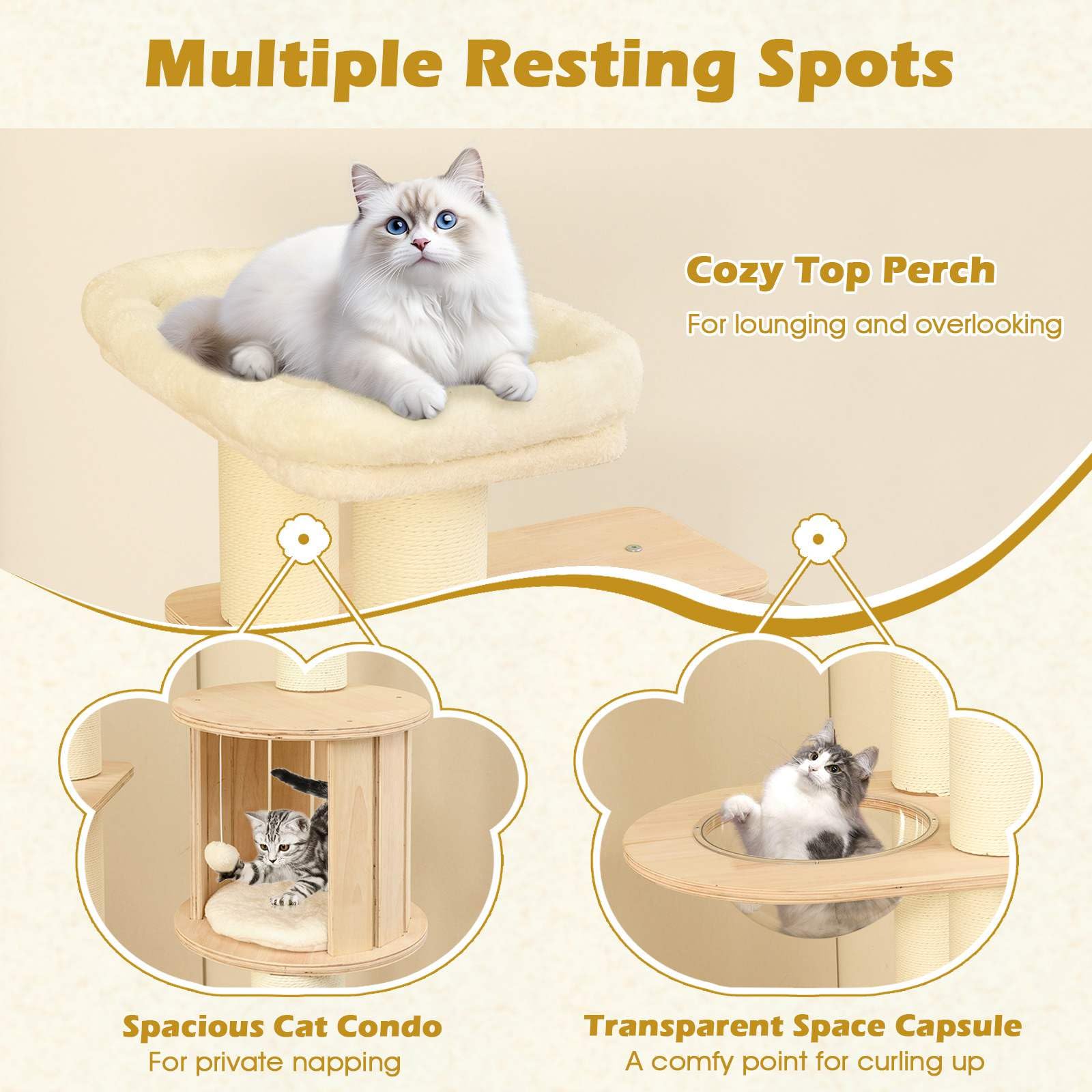 180 cm Tall Cat Tree with Cozy Perch for Indoor Cats and Kittens