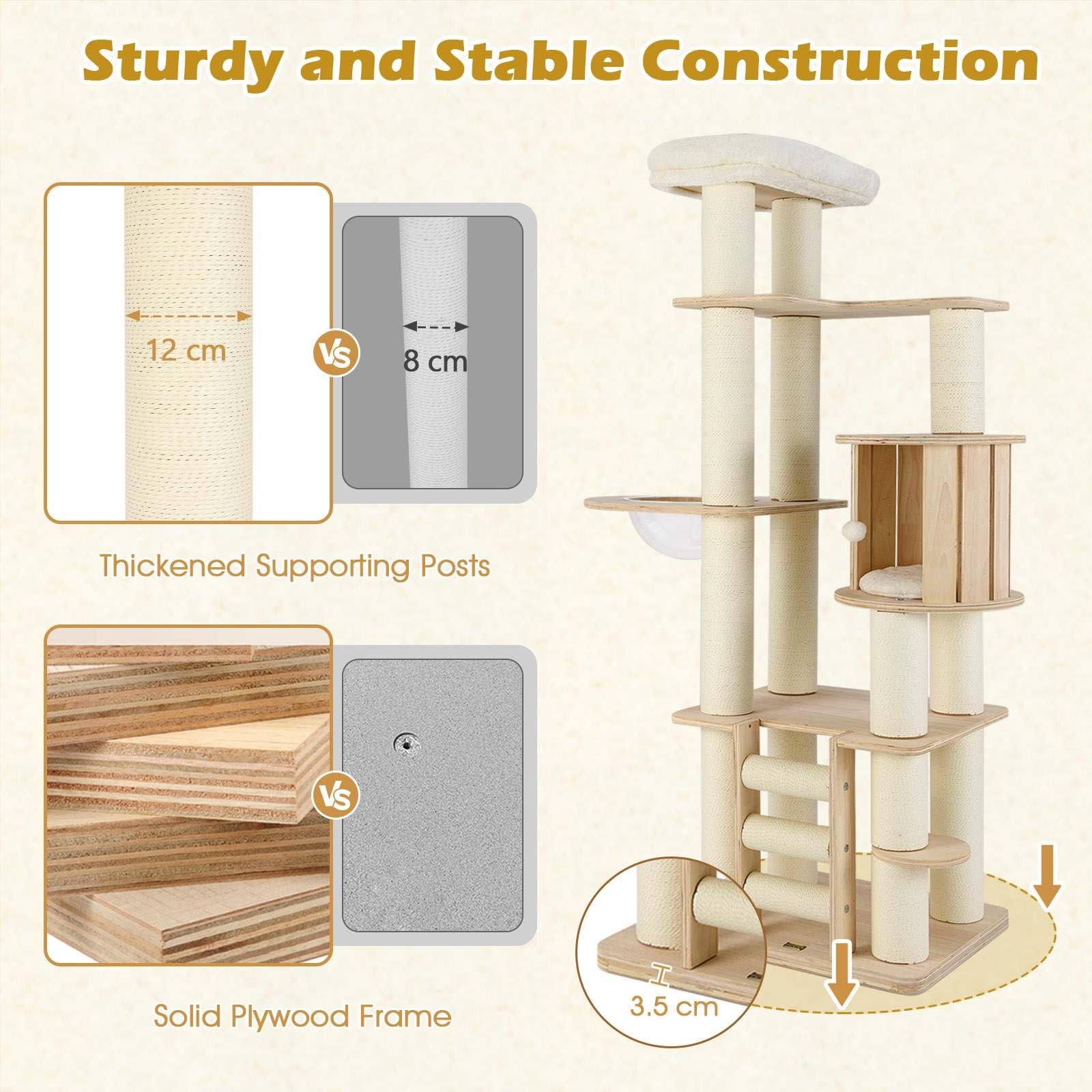 180 cm Tall Cat Tree with Cozy Perch for Indoor Cats and Kittens