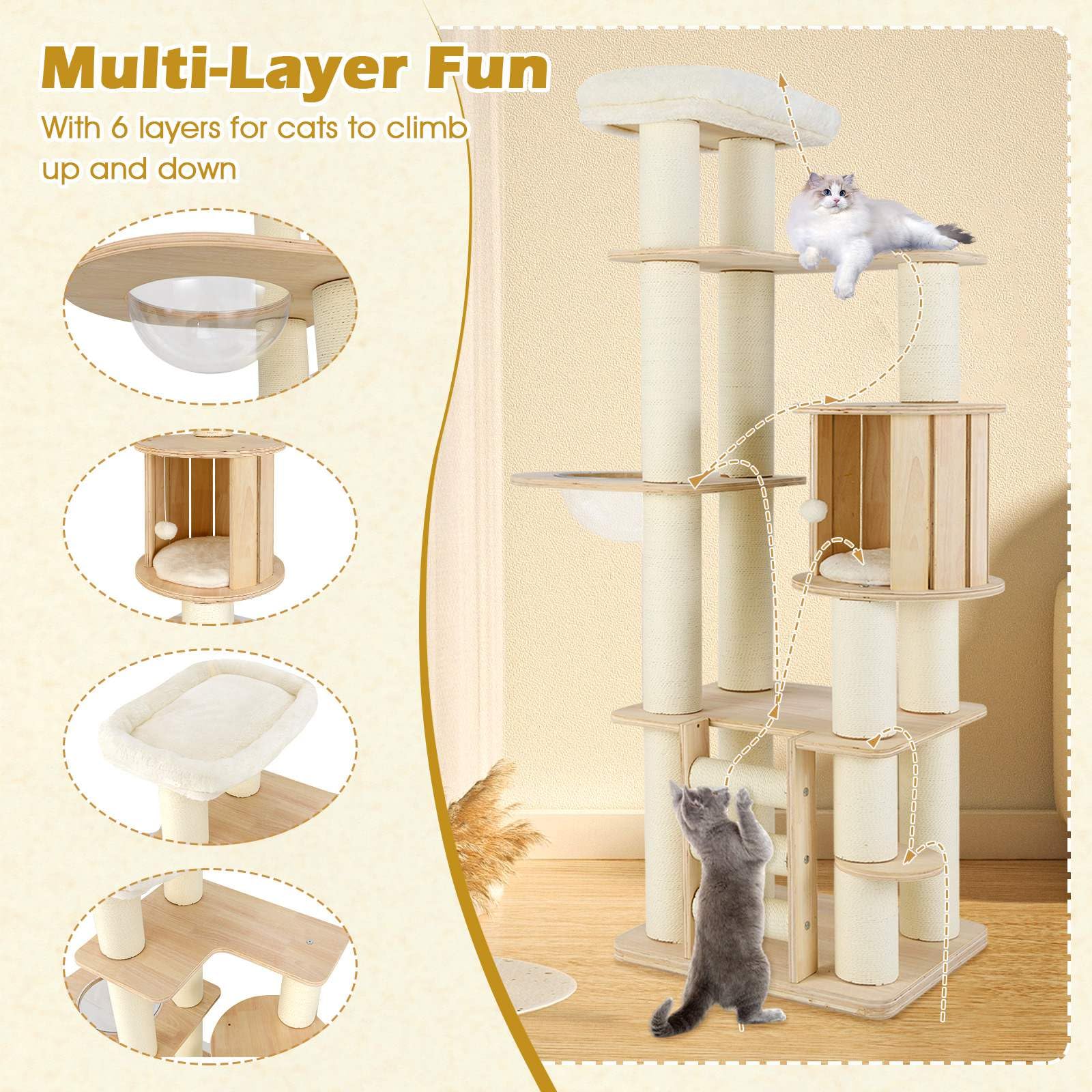 180 cm Tall Cat Tree with Cozy Perch for Indoor Cats and Kittens