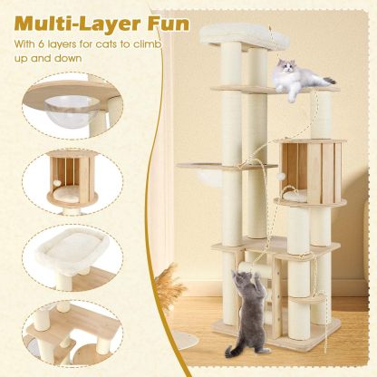180 cm Tall Cat Tree with Cozy Perch for Indoor Cats and Kittens