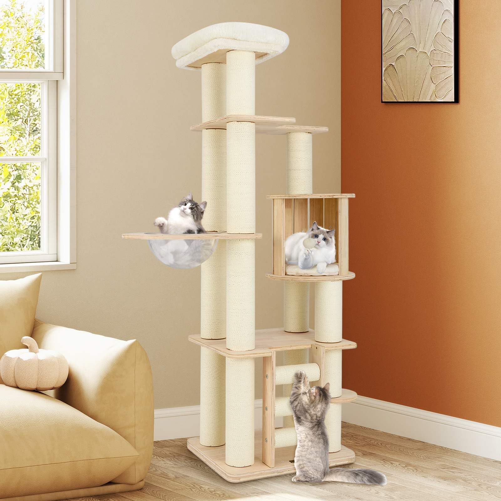 180 cm Tall Cat Tree with Cozy Perch for Indoor Cats and Kittens