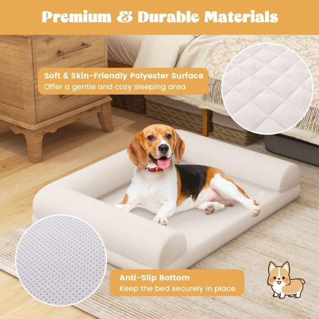 Orthopedic Medium Small Dogs Egg-Foam Dog Crate Bed with 3-Side Bolster