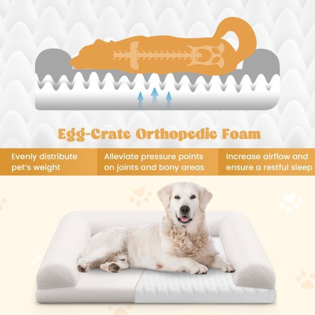 Orthopedic Medium Small Dogs Egg-Foam Dog Crate Bed with 3-Side Bolster