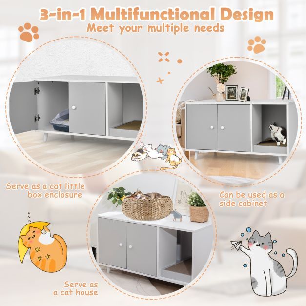 Cat Litter Box Enclosure with Divider for Large Cat & Kitty