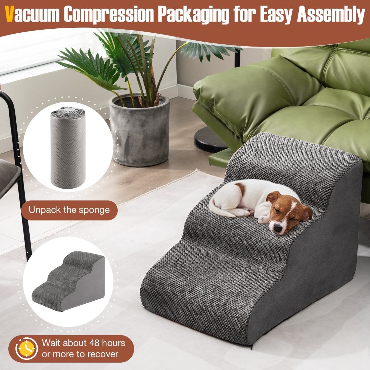 3-Tier Foam Dog Ramp with High-Density Sponge and Silicone Paw Prints