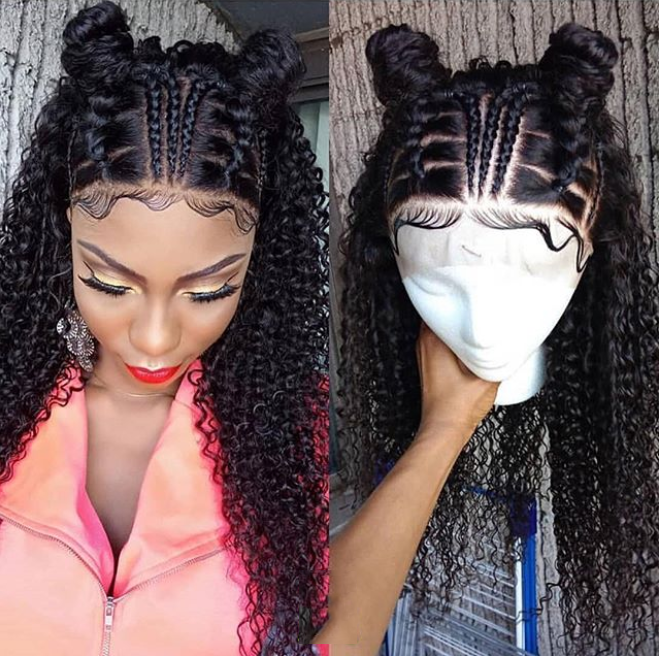 2019 latest design-African hair Front Lace braid Curly Hair Wig