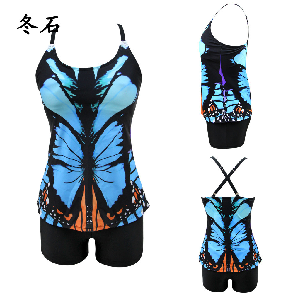 Plus Size 2 Piece Tankini Womens Retro Halter Straps Stripe Swimsuit With Shorts Monokini Irregular Swimwear Big Size 5XL