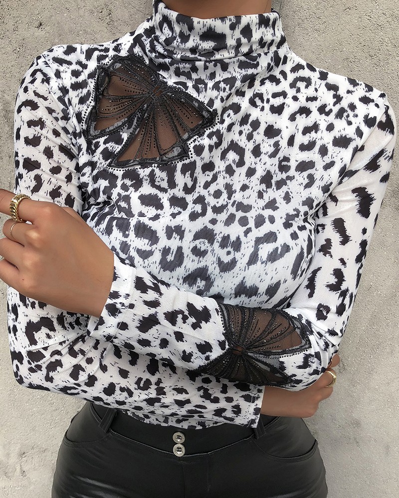 Women Blouses Fashion Leopard Print Turtleneck Blouse Spring Long Sleeve Shirts Party Ladies Clothes Female Blouses And Tops D30