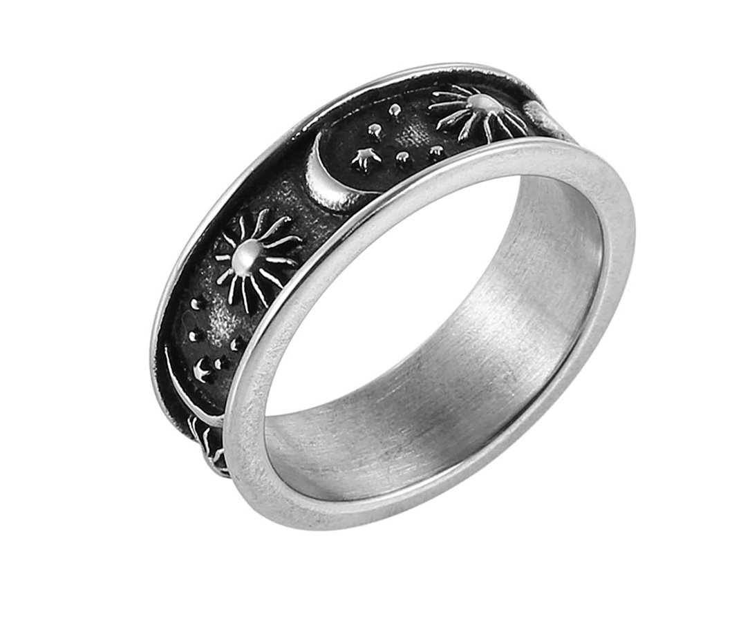 New Hot Sale 8mm Fashion Moon Sun Declaration Ring Unisex Hot Bohemian Retro Elegant Jewelry Alloy Couple Ring