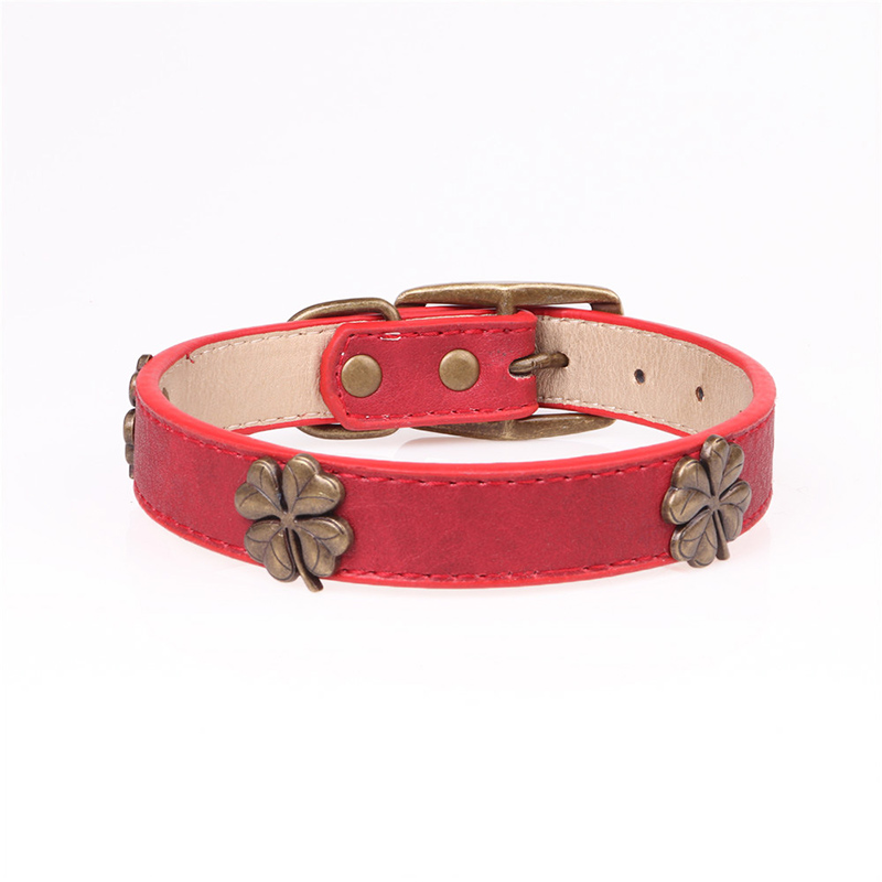 Leather Pet Collars for Medium or Large Dogs Adjustment Range 12 to 18-Inch Black Red Blue Brown Four Color Pet Collars