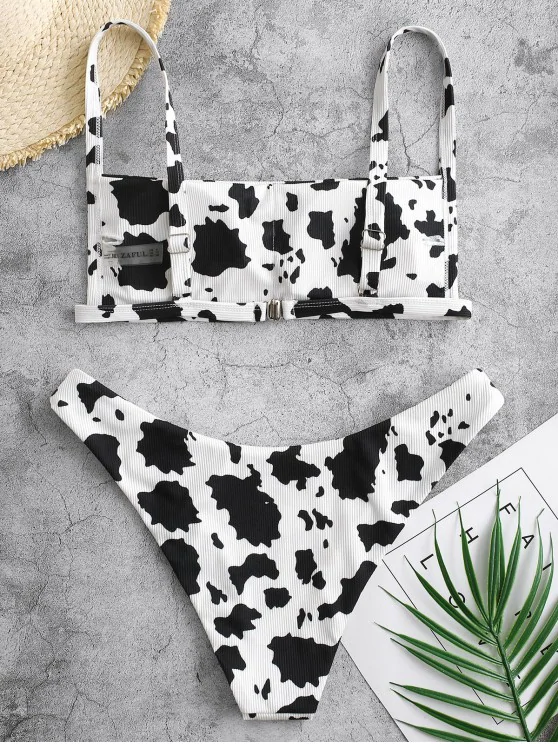 ZAFUL Sexy Leopard Print Bikini 2021 Swimsuit Women Swimwear Cute Ribbed Bathing Suit Brazilian Biquini Set Beach Summer Female