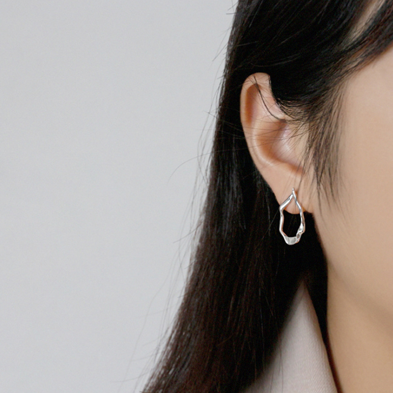 F.I.N.S Korean Style Woman S925 Sterling Silver Earrings Simple Irregular Geometric Stud Earrings Silver 925 Jewelry
