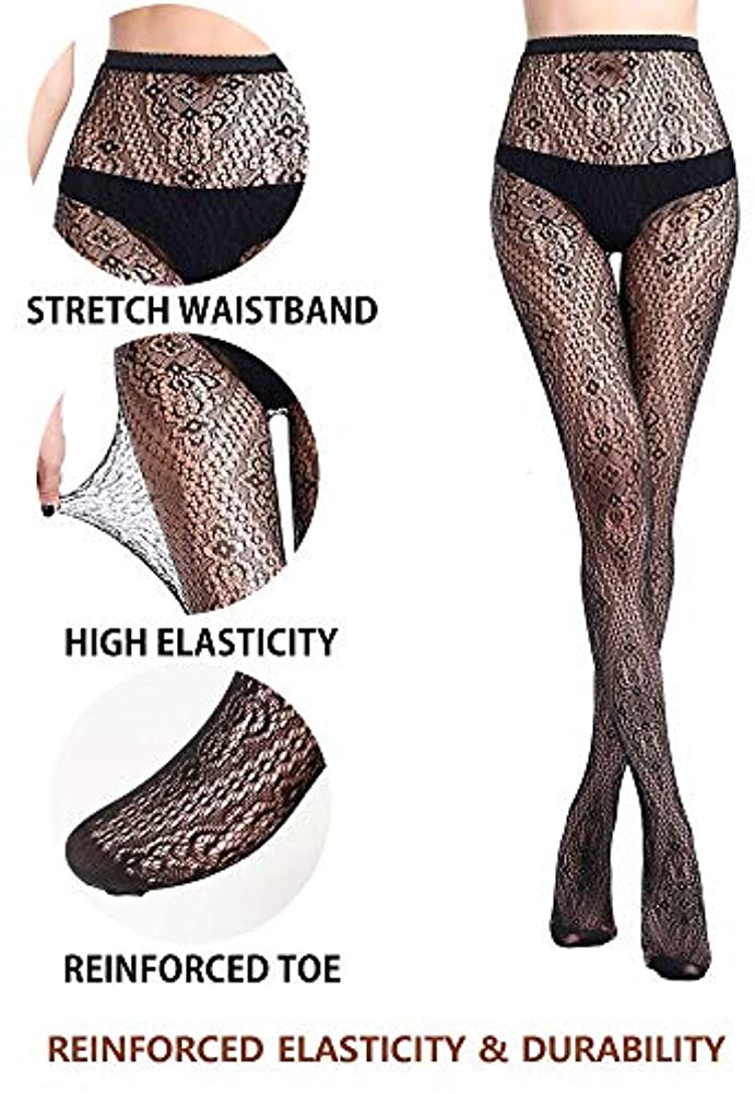 KASURE 4 Pcs in Different Grid Size Fishnet Stockings Women's High Waist Fishnet Tights for Girls Ladies