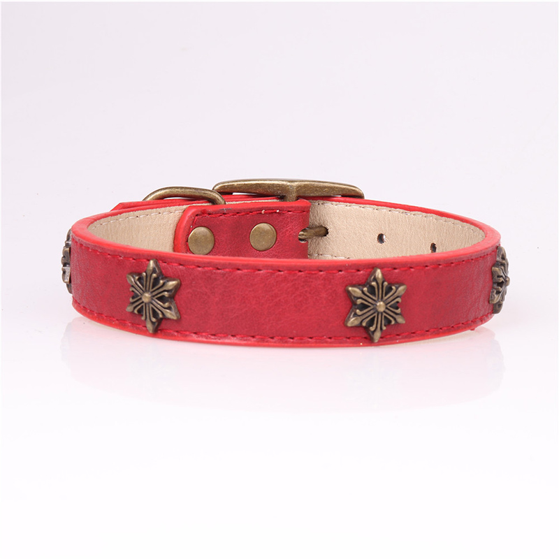 Leather Pet Collars for Medium or Large Dogs Adjustment Range 12 to 18-Inch Black Red Blue Brown Four Color Pet Collars