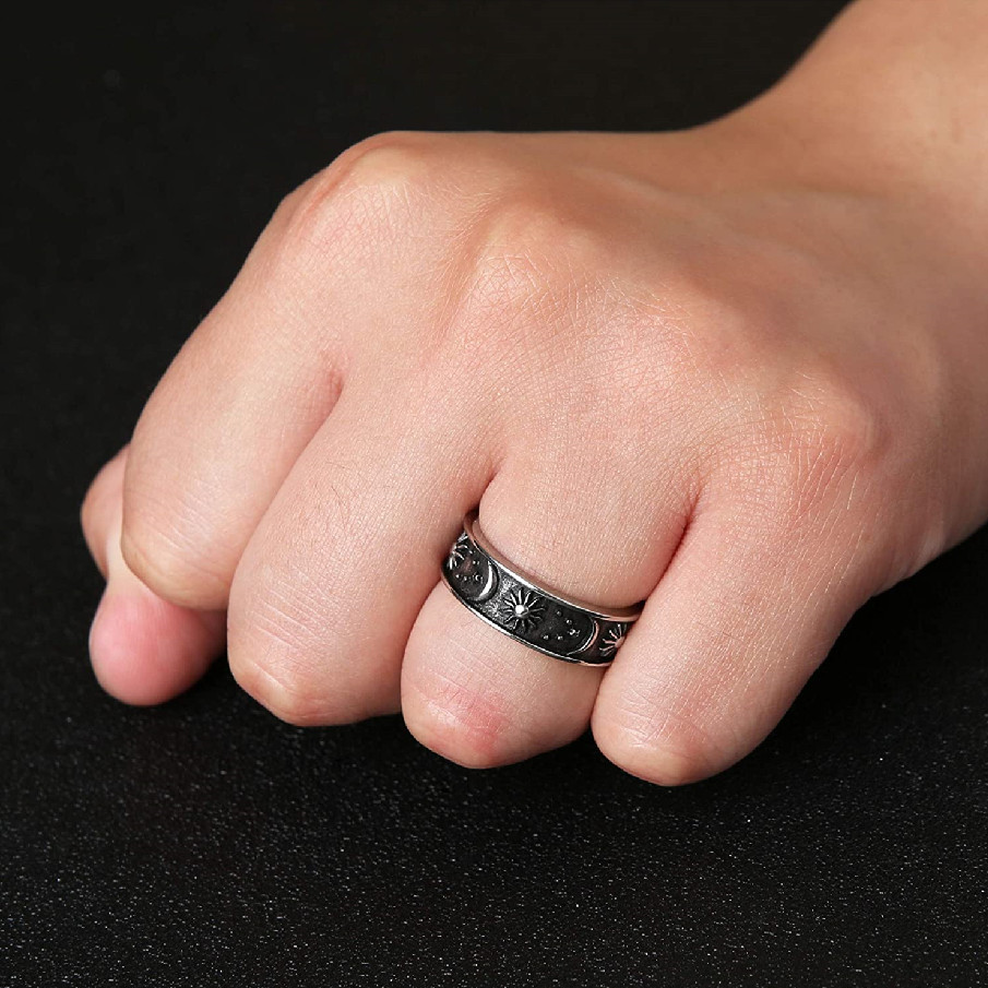 New Hot Sale 8mm Fashion Moon Sun Declaration Ring Unisex Hot Bohemian Retro Elegant Jewelry Alloy Couple Ring