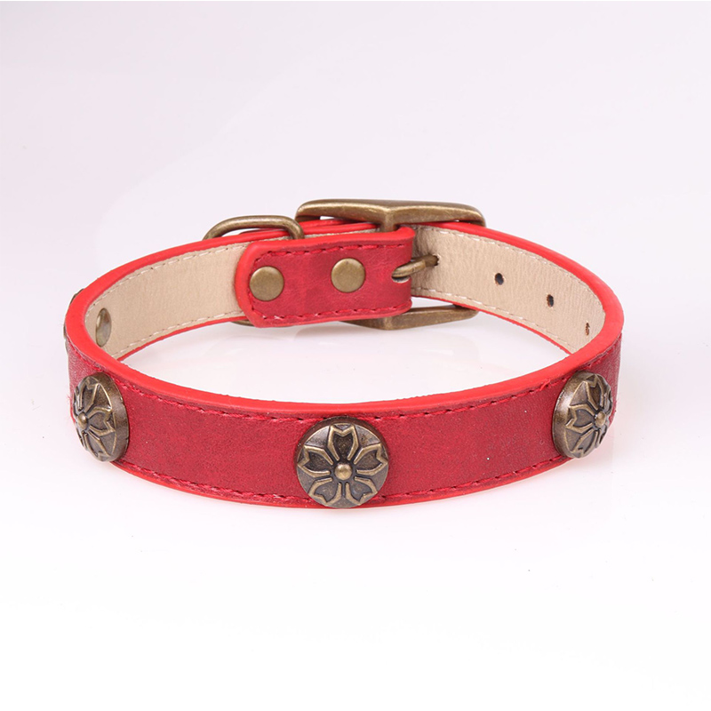 Leather Pet Collars for Medium or Large Dogs Adjustment Range 12 to 18-Inch Black Red Blue Brown Four Color Pet Collars