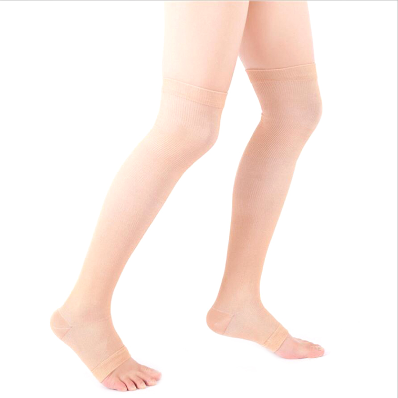 Open Toe Knee-High Medical Compression Stockings Varicose Veins Stocking Compression Brace Wrap Shaping for Women Men 18-21mm