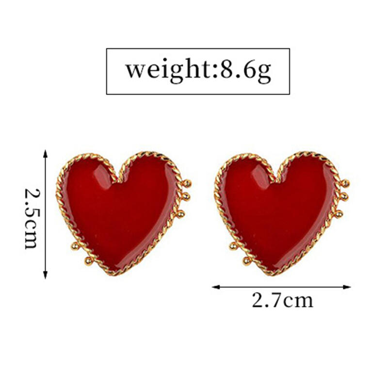 2019 New Design Punk Gold Edge Red Acrylic Heart Stud Earrings For Women Bohemian Big Stud Earring Christmas Jewelry Gift