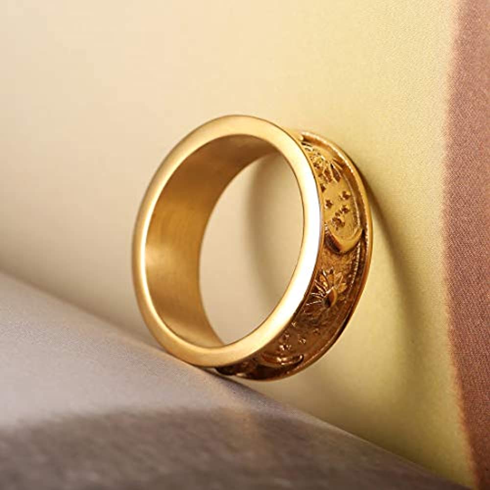 Exquisite Stainless Steel Ring for Men Retro Male Index Finger Ring Band Religious Buddhism Lucky Jewelry