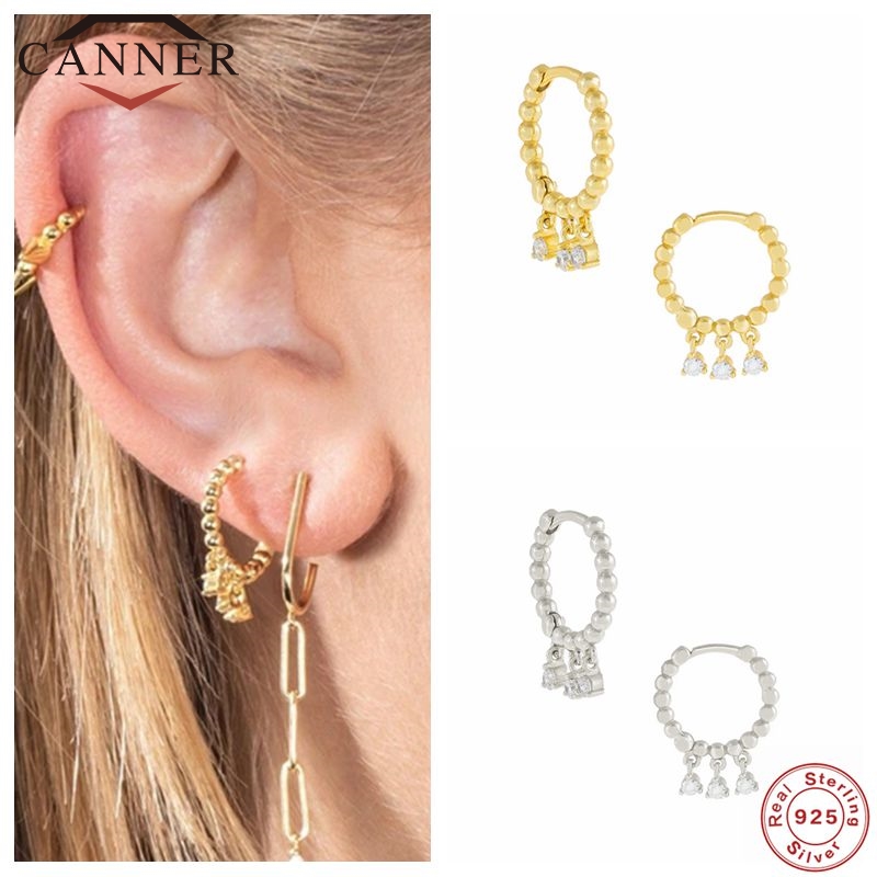 CANNER Real 925 Sterling Silver Hoop Earrings For Women Luxury Zircon Circle Round Earring Fashion Earings Jewelry pendientes