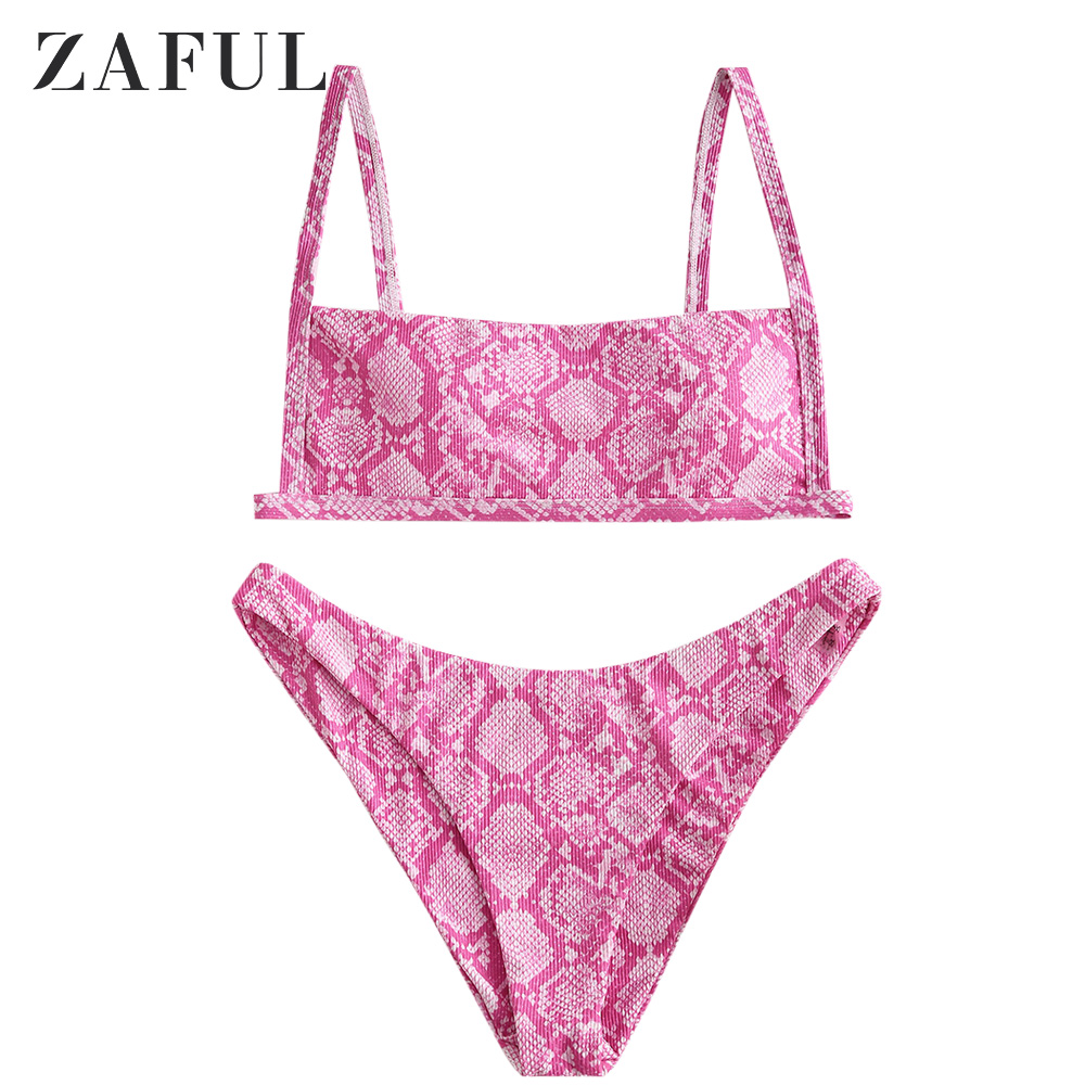 ZAFUL Sexy Leopard Print Bikini 2021 Swimsuit Women Swimwear Cute Ribbed Bathing Suit Brazilian Biquini Set Beach Summer Female