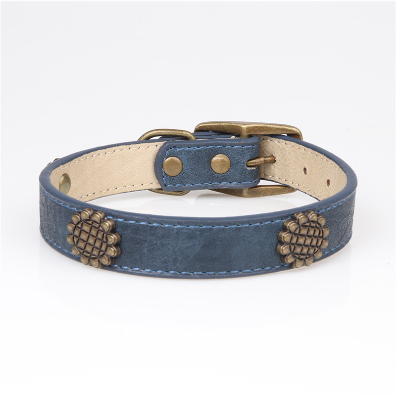 Leather Pet Collars for Medium or Large Dogs Adjustment Range 12 to 18-Inch Black Red Blue Brown Four Color Pet Collars