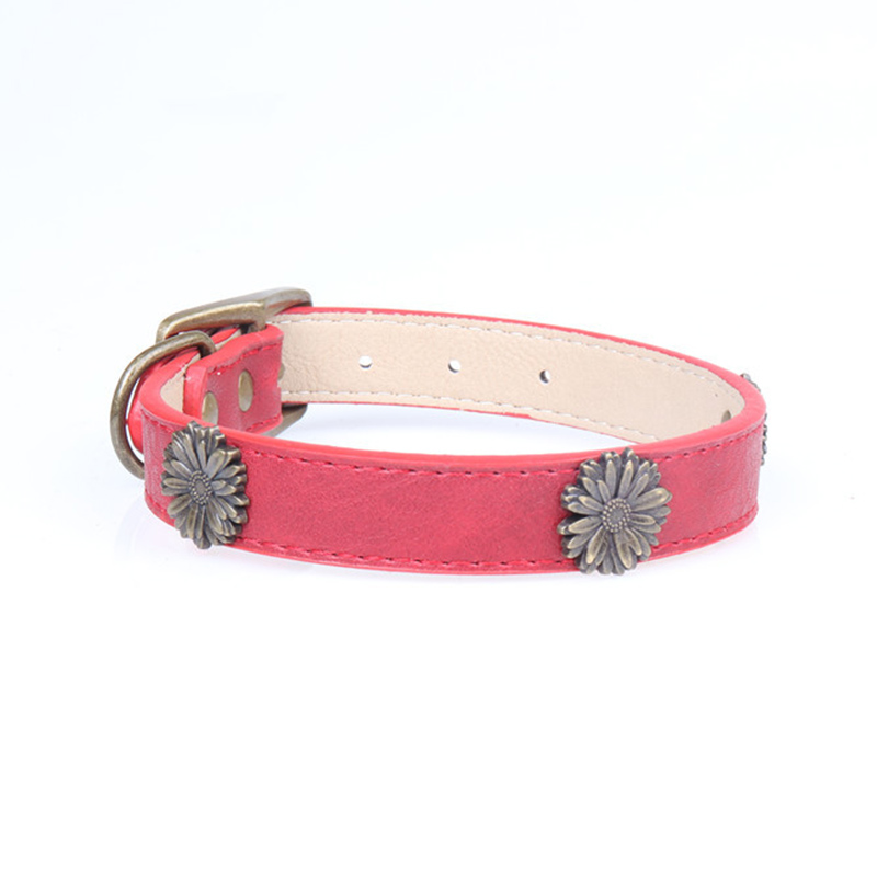 Leather Pet Collars for Medium or Large Dogs Adjustment Range 12 to 18-Inch Black Red Blue Brown Four Color Pet Collars