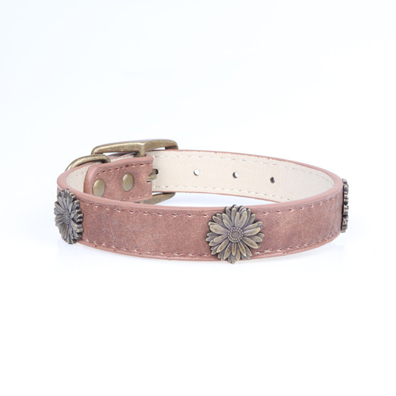 Leather Pet Collars for Medium or Large Dogs Adjustment Range 12 to 18-Inch Black Red Blue Brown Four Color Pet Collars
