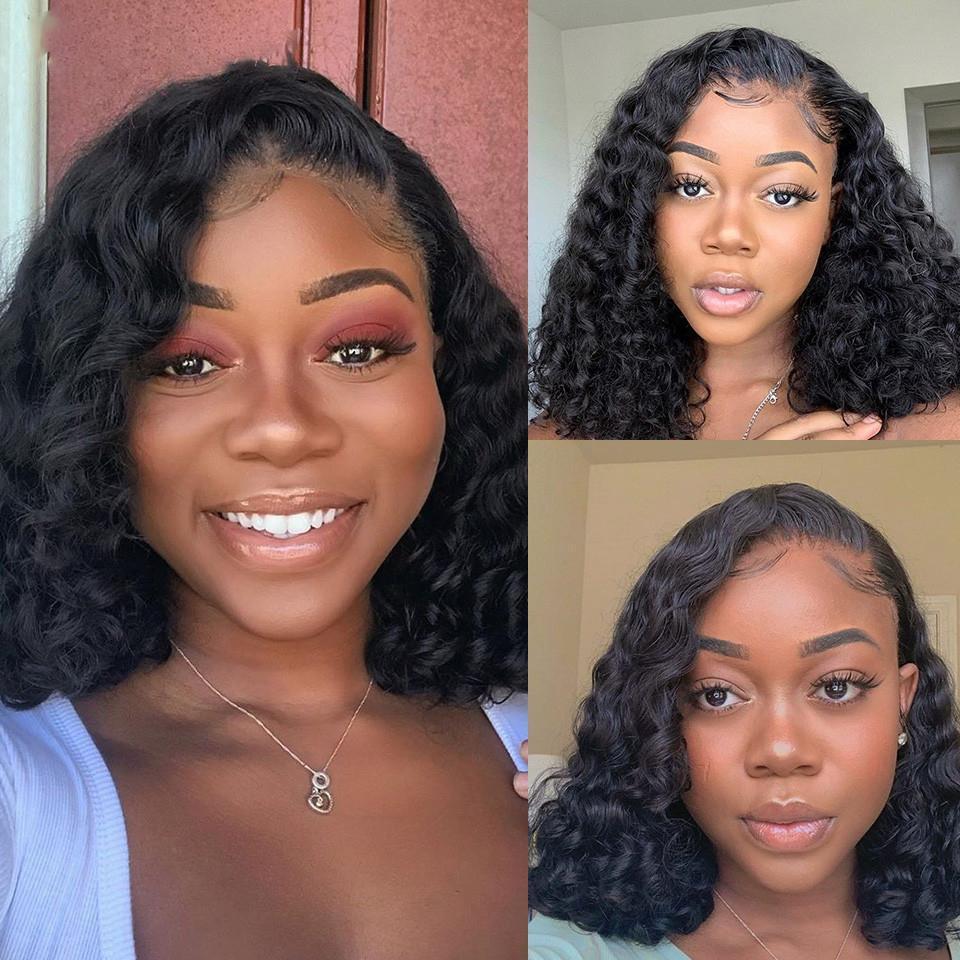 2019 New Short Human Hair Curly Bob  Lace Wig
