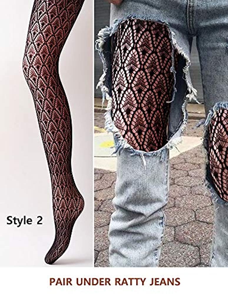 KASURE 4 Pcs in Different Grid Size Fishnet Stockings Women's High Waist Fishnet Tights for Girls Ladies