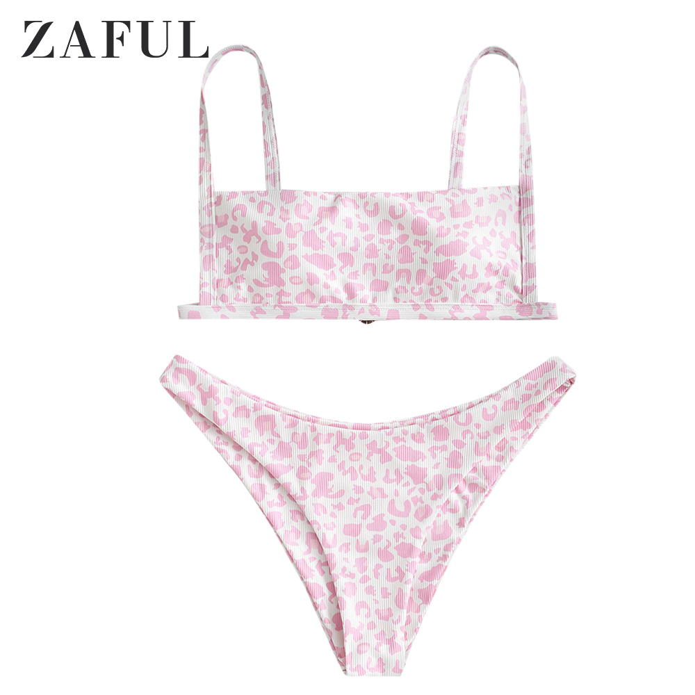 ZAFUL Sexy Leopard Print Bikini 2021 Swimsuit Women Swimwear Cute Ribbed Bathing Suit Brazilian Biquini Set Beach Summer Female