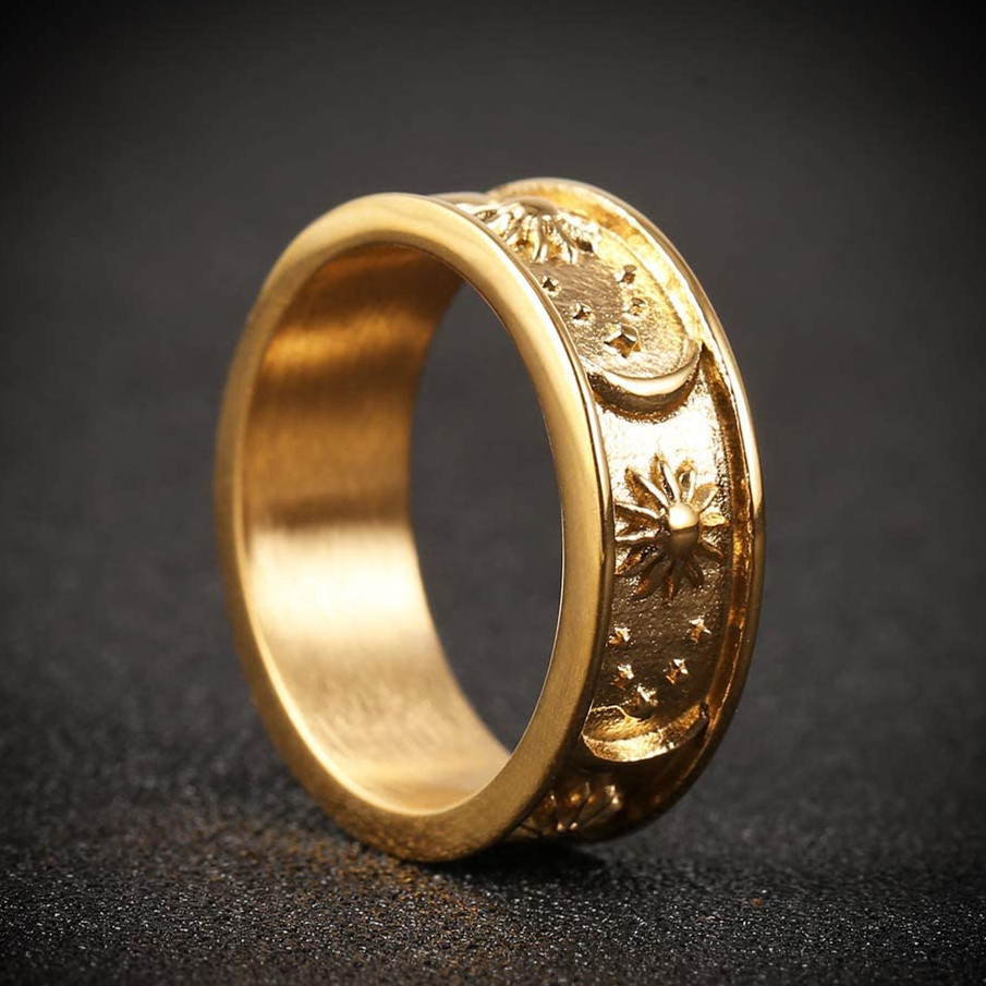 New Hot Sale 8mm Fashion Moon Sun Declaration Ring Unisex Hot Bohemian Retro Elegant Jewelry Alloy Couple Ring