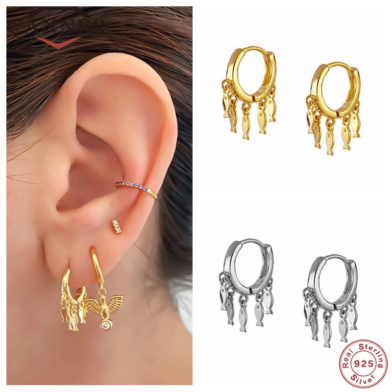 CANNER Real 925 Sterling Silver Hoop Earrings For Women Luxury Zircon Circle Round Earring Fashion Earings Jewelry pendientes