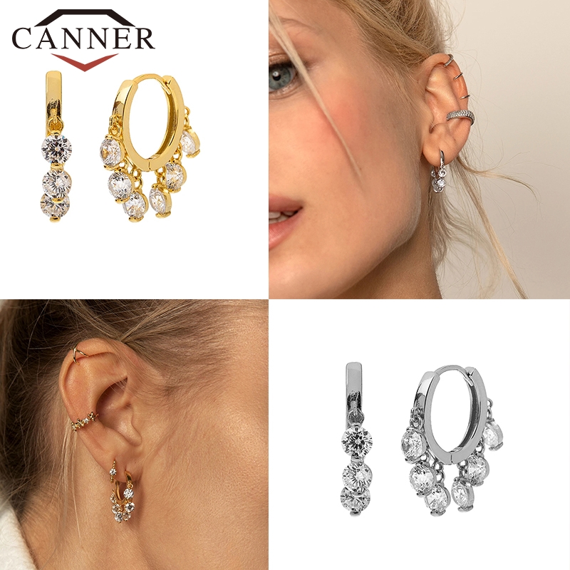 CANNER Real 925 Sterling Silver Hoop Earrings For Women Luxury Zircon Circle Round Earring Fashion Earings Jewelry pendientes