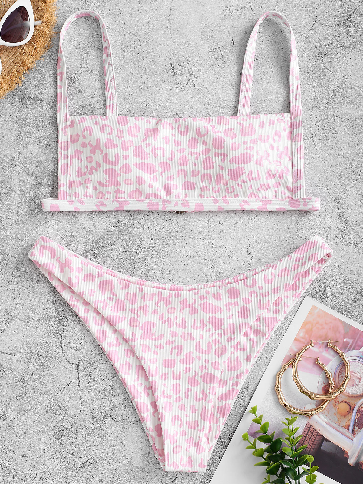 ZAFUL Sexy Leopard Print Bikini 2021 Swimsuit Women Swimwear Cute Ribbed Bathing Suit Brazilian Biquini Set Beach Summer Female