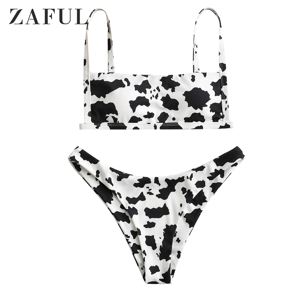 ZAFUL Sexy Leopard Print Bikini 2021 Swimsuit Women Swimwear Cute Ribbed Bathing Suit Brazilian Biquini Set Beach Summer Female