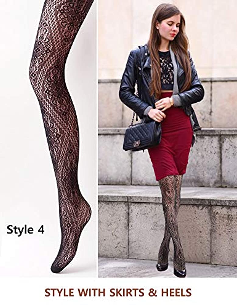 KASURE 4 Pcs in Different Grid Size Fishnet Stockings Women's High Waist Fishnet Tights for Girls Ladies